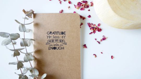 gratitude journal - lined paper kraft notebook - gratitude turns what we have into enough